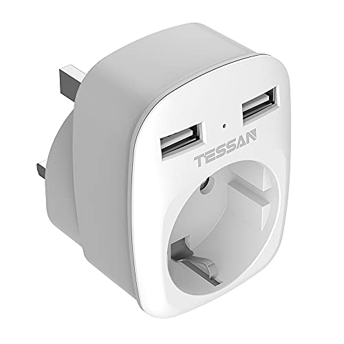 TESSAN Reiseadapter England Deutschland mit 2 USB-Anschlüssen